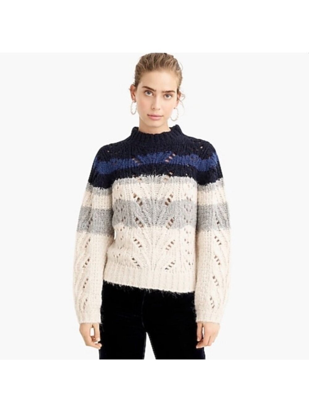 J CREW Point Sur Gray Navy Blue Wool Blend Sweater Size Medium NEW NWT
